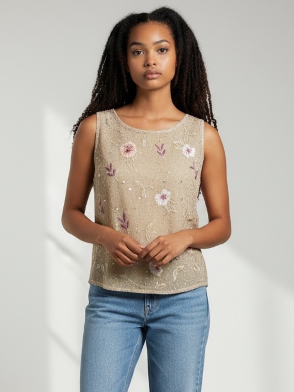 Adrianna Papell 💯% silk beaded sleeveless top